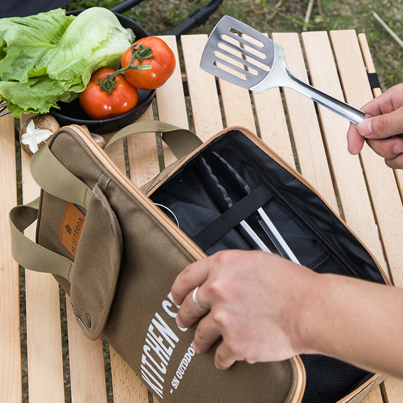 Camping Hiking Cooking - 8-teiliges Camping-Kochgeschirr-Set Tragbare Tasche Outdoor-Reise-Utensilien Aufbewahrungstasche