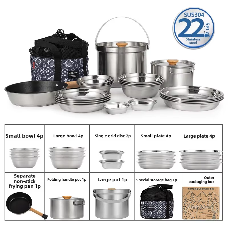 Camping Cooking Organizer - NOBANA Neueste Outdoor Edelstahl Topf Set