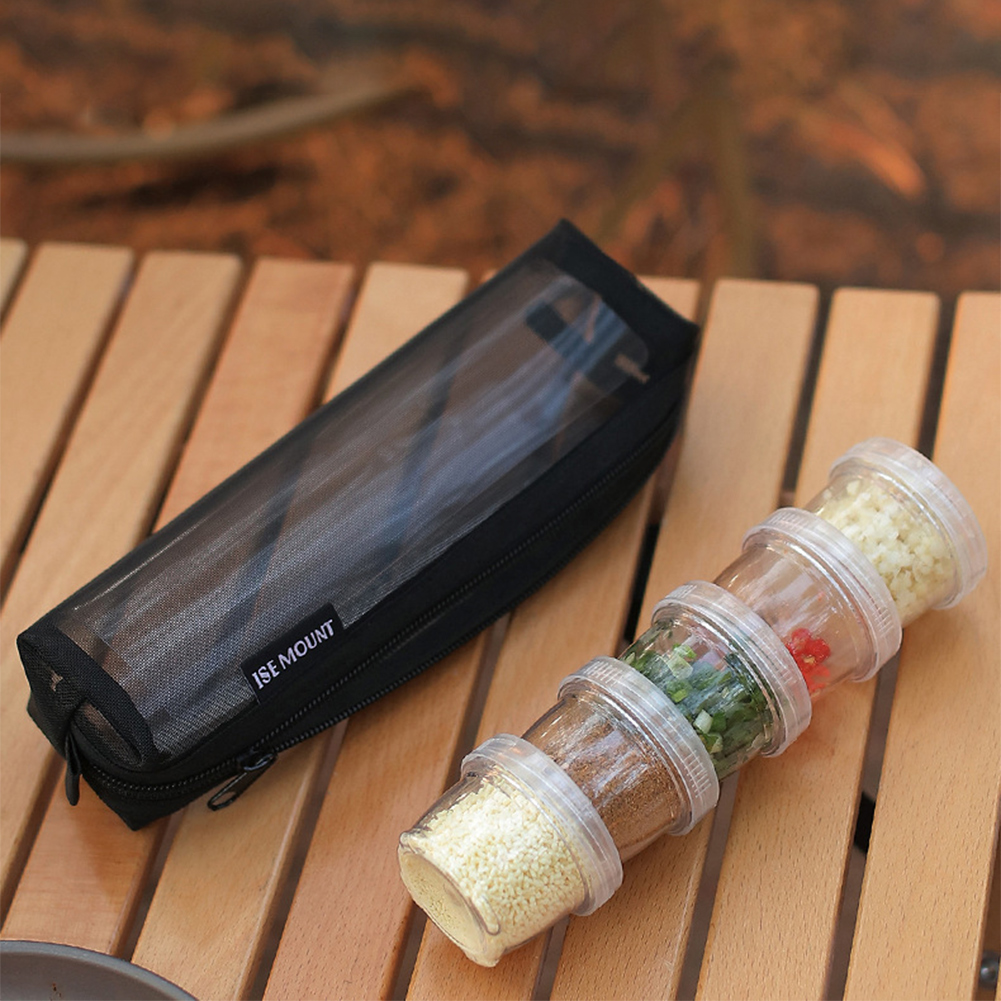 Camping Cooking Container - Camping-Gewürzset-Aufbewahrungstasche mit 5 transparenten Gewürzflaschen, Gewürzbehälter-Set